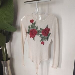 Floral Embroidered Sheer Bodysuit - Cream